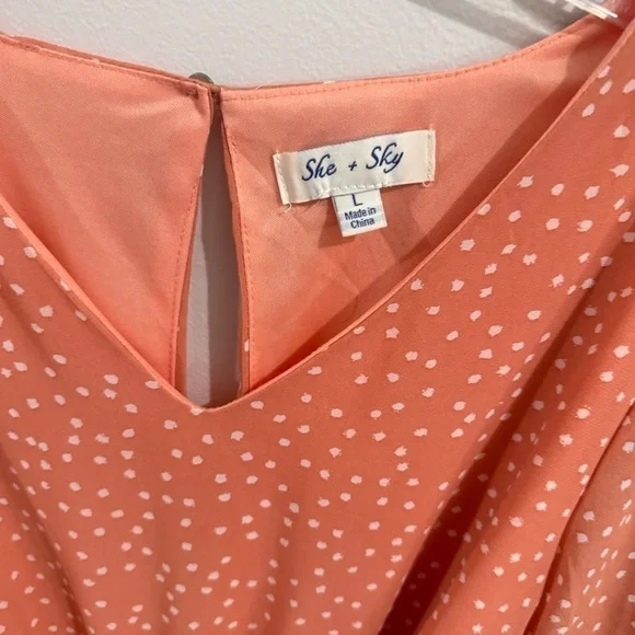 NWOT She & Sky Pink Polka Dot Short Sleeve Romper Size Large - Picture 8 of 8